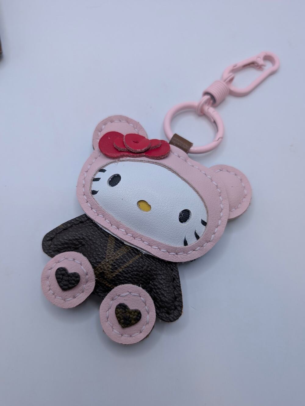 Handmade Upcycled Hello Kitty Bear Bag Charm Made From Authentic LV Canvas